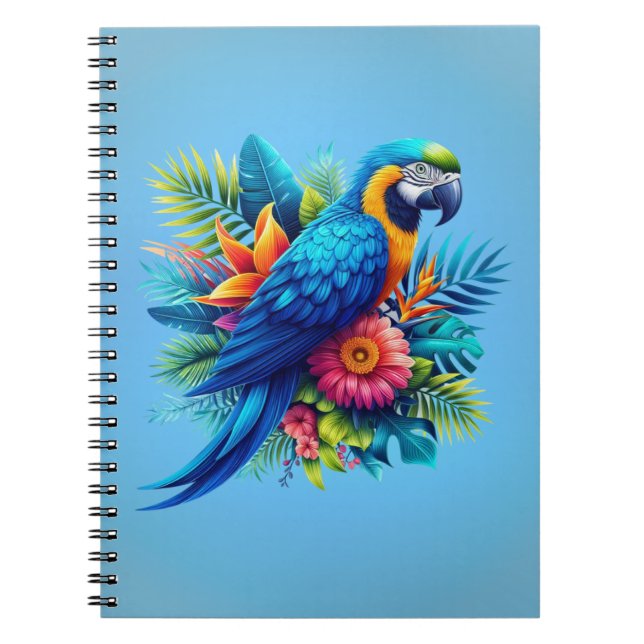 Caderno Espiral Arara tropical azul-colorida (Frente)