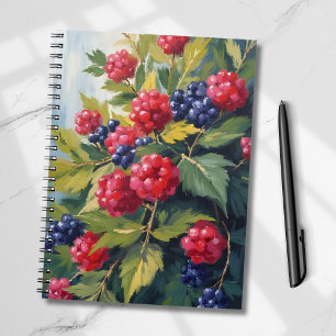 Caderno Espiral Arbusto de Frutas Amoras Pretas Framboesa Aquarela