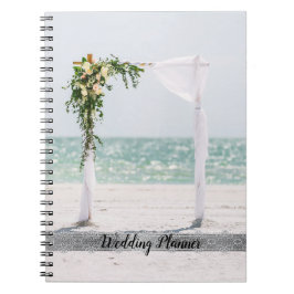 Caderno Espiral Arbusto Floral de Casamento Elegante na Praia, Ren