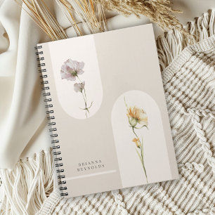 Caderno Espiral Arches Simples Bóho Flores Selvagens em bege Neutr