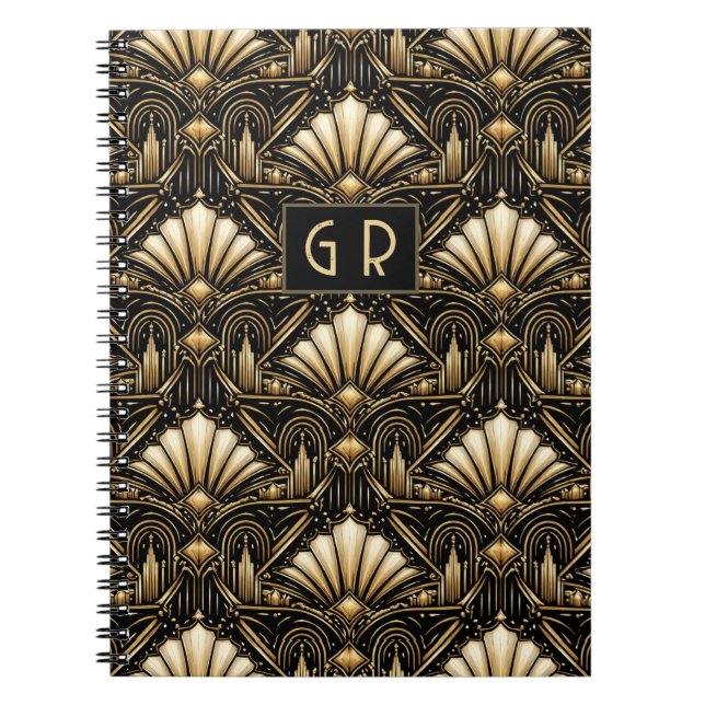 Caderno Espiral Architectural Art Deco | Custom Initials (Frente)
