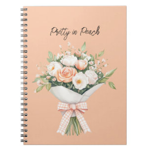 Caderno Espiral Arco de Buquê Floral de Rosas Brancas Pêssego