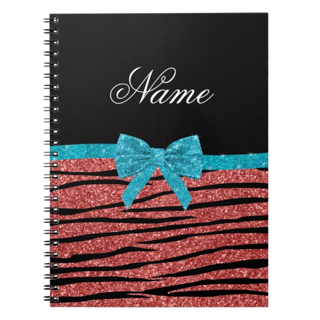 Caderno Espiral arco de listras de zebra rosa com nome personaliza (Frente)