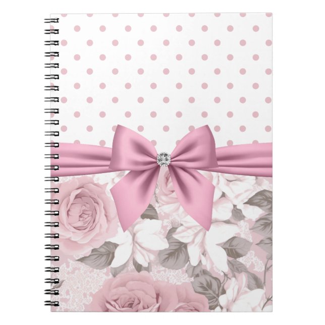 Caderno Espiral Arco Glam Pink Diamond Bolinhas Florais (Frente)