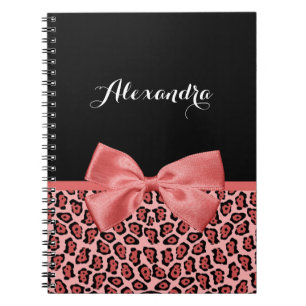 Caderno Espiral Arco Impressão Jaguar preto e coral com nome