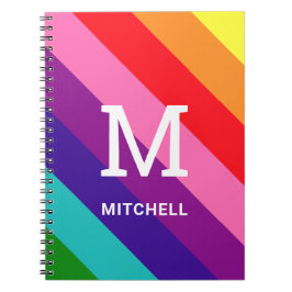 Caderno Espiral Arco-íris 8 Faixa Monograma Nome Orgulho