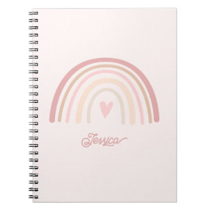 Caderno Espiral Arco-íris Bege Boho Rosa
