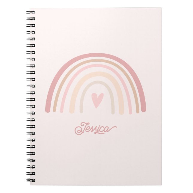 Caderno Espiral Arco-íris Bege Boho Rosa (Frente)