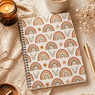 Caderno Espiral Arco-íris Boho Aquarela Quente