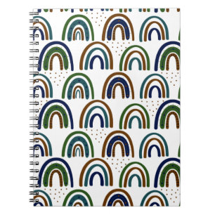 Caderno Espiral Arco-íris Boho Azul Verde e Marrom