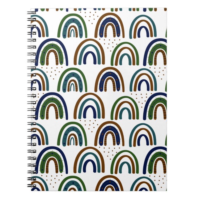 Caderno Espiral Arco-íris Boho Azul Verde e Marrom (Frente)