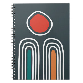 Caderno Espiral Arco-íris boho e sol vermelho no céu azul