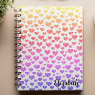 Caderno Espiral Arco-Íris Brilhante Corações Brilhantes Personaliz