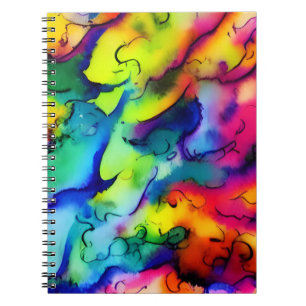 Caderno Espiral Arco-íris coloração d'água abstrato