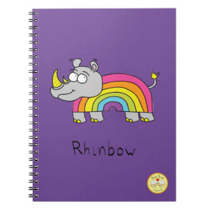 Caderno Espiral Arco-íris de Rinoceronte Engraçado Desenho Infanti
