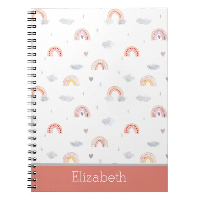 Caderno Espiral Arco-Íris e Nuvens Cute Boho (Frente)