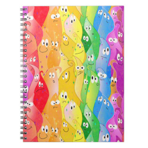 Caderno Espiral Arco-Íris Emotando Monstros Cutes em Cores de Org