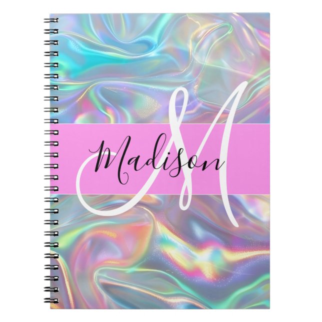 Caderno Espiral Arco-íris Glamour Holográfico Iridescente Monogram (Frente)