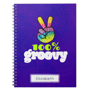 Caderno Espiral Arco-íris Groovy de 100% com o sinal de paz da m