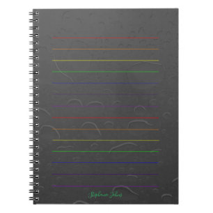 Caderno Espiral Arco-Íris Linhas Personalizadas Nome Cinza Arte d
