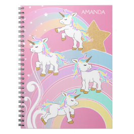 Caderno Espiral Arco-Íris Mágico Rosa 🦄 Unicórnios