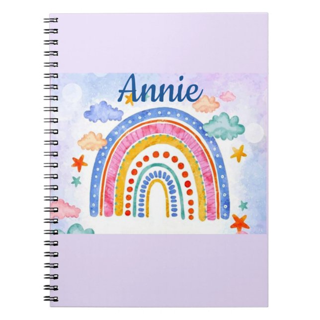 Caderno Espiral Arco-íris pastel personalizado fofo (Frente)