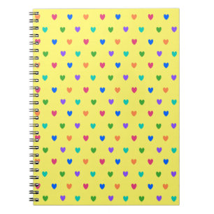 Caderno Espiral Arco-íris polca corações em amarelo