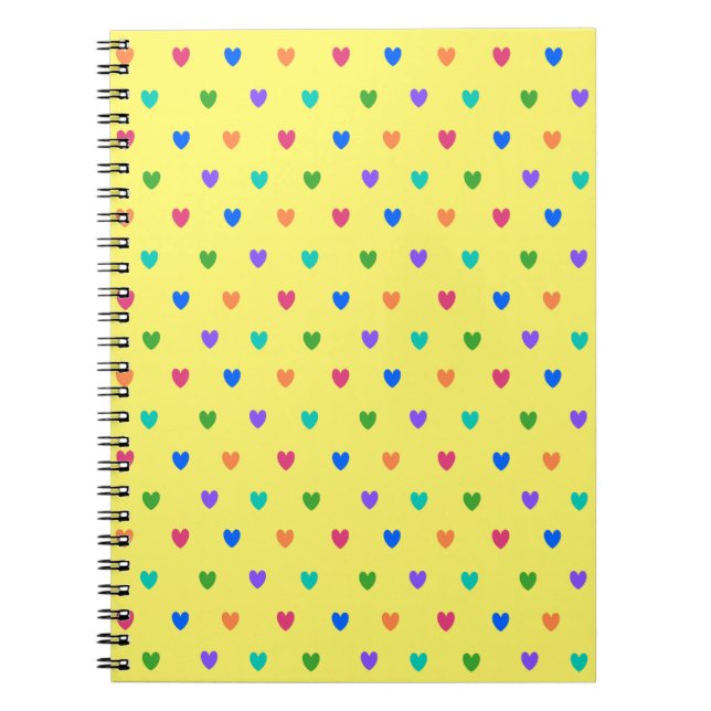 Caderno Espiral Arco-íris polca corações em amarelo (Frente)