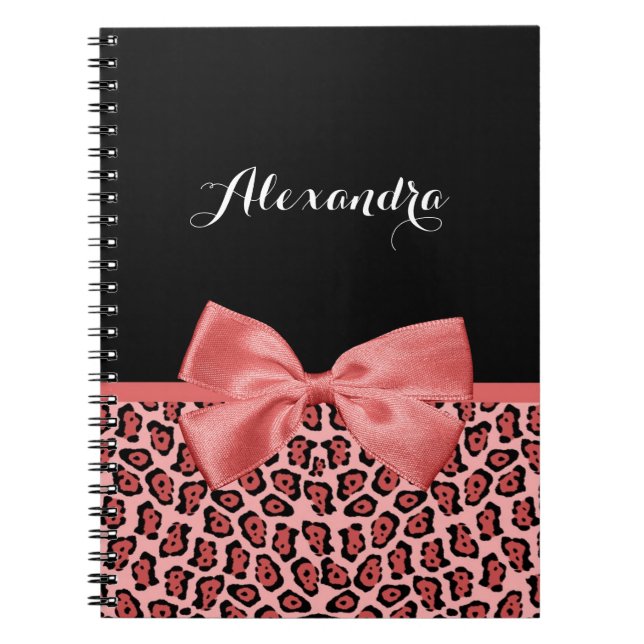 Caderno Espiral Arco-íris Rosa Leopardo Laço (Frente)