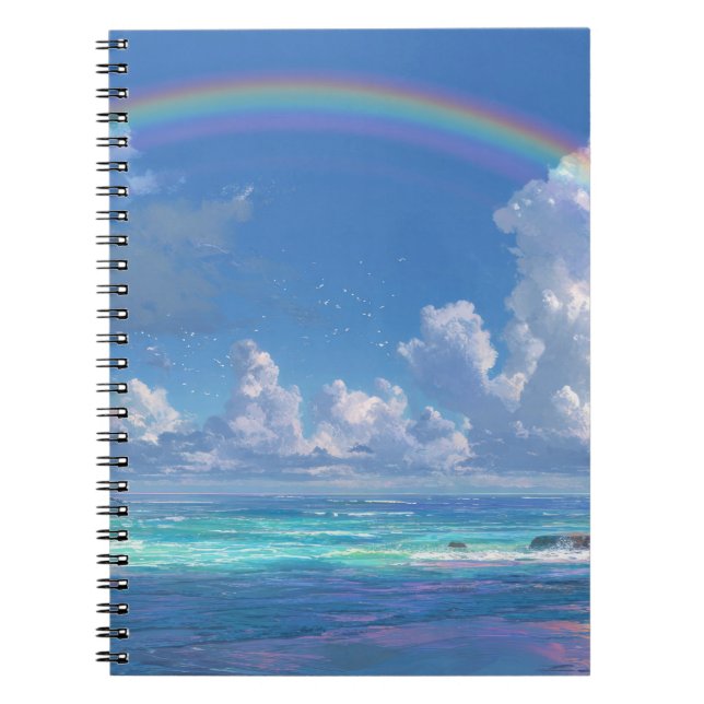 Caderno Espiral Arco-íris sobre o oceano (Frente)