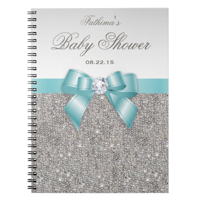 Caderno Espiral Arco Teal Faux Silver Sequins do Guia do chá de fr (Frente)