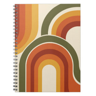 Caderno Espiral Arcos Abstratos Retro de Meados do Século