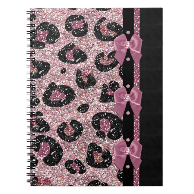 Caderno Espiral ARCOS de Fita de Impressão de Leopardo Rosa-Rockab (Frente)