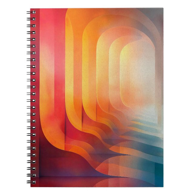 Caderno Espiral Arcos Retro Glow – Abstrato Meados do Século (Frente)