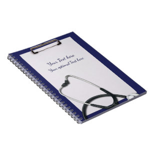 Caderno Espiral Área de transferência azul médica com estetoscópio