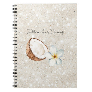 Caderno Espiral Areia de Brilho de Flor de Plumeria de Coco Tropic