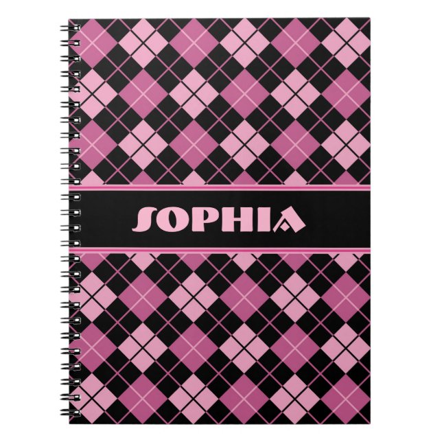 Caderno Espiral Argyle preto e cor-de-rosa (Frente)