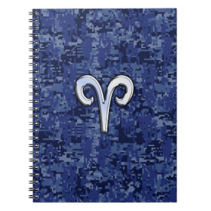 Caderno Espiral Aries Zodiac - Sinal no Marinho Blue Digital Camo