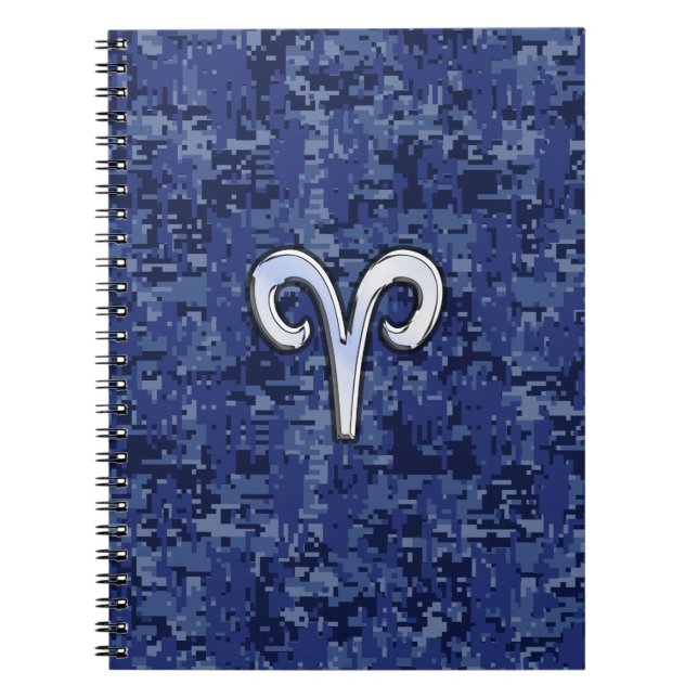 Caderno Espiral Aries Zodiac - Sinal no Marinho Blue Digital Camo (Frente)