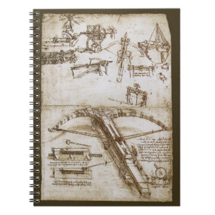 Caderno Espiral Arma de besta gigante esboço de Leonardo da Vinci
