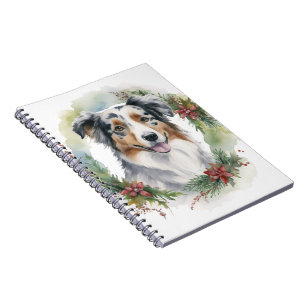 Caderno Espiral Aro de Natal do Pastor Australiano Cão Festivo