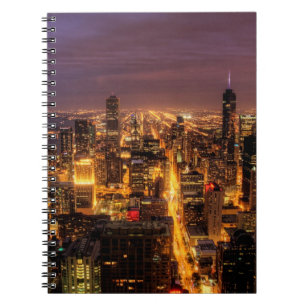 Caderno Espiral Arquitectura da cidade da noite de Chicago