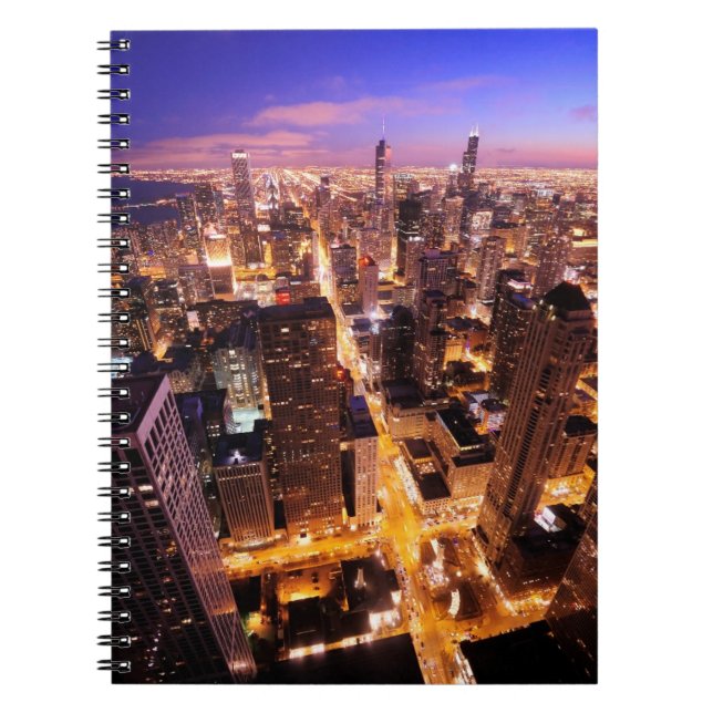 Caderno Espiral Arquitectura da cidade na noite de Chicago (Frente)