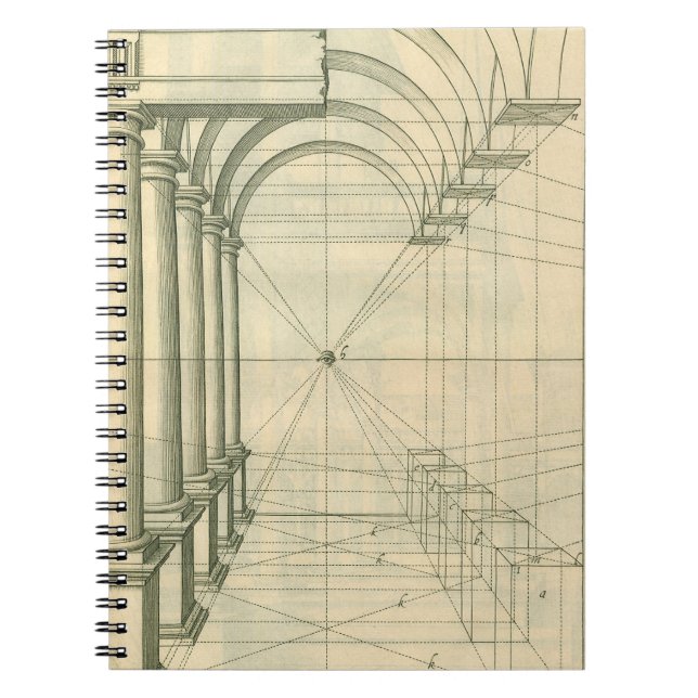 Caderno Espiral Arquitetura Vintage, Arches Colunas Perspectiva (Frente)