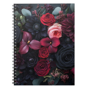 Caderno Espiral Arranjo Floral Escuro Elegante com Rosas