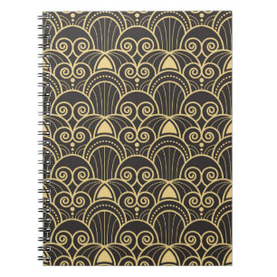 Caderno Espiral Art Deco: Azulejos Geométricos Ouros.