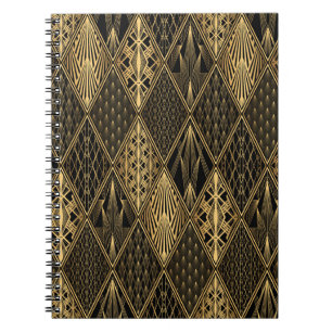 Caderno Espiral Art Deco Black Dourado Elegance