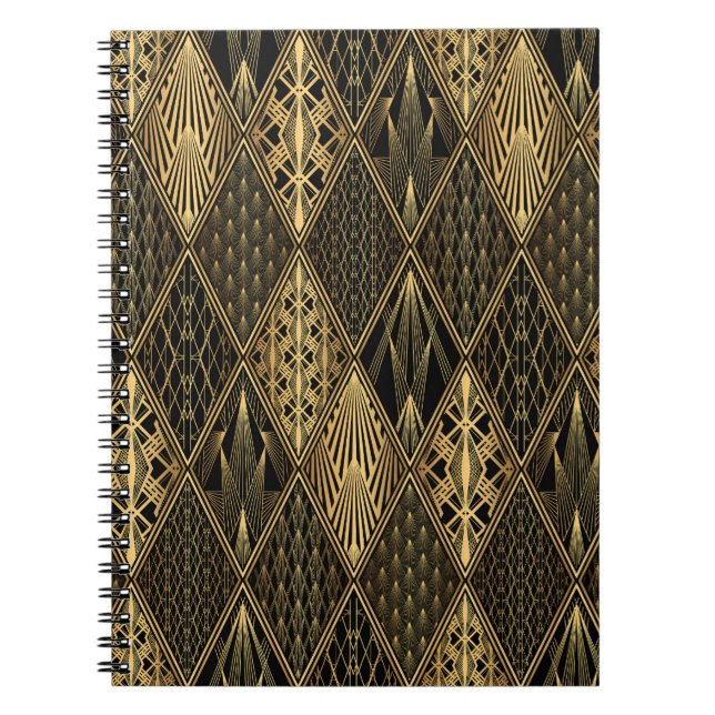 Caderno Espiral Art Deco Black Dourado Elegance (Frente)