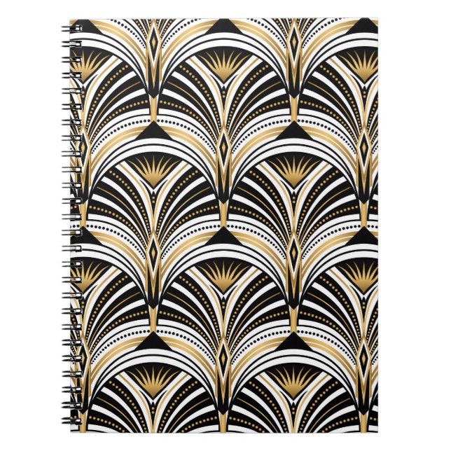Caderno Espiral Art Deco Dourada Elegância Negra: Vinte e Vinte Es (Frente)