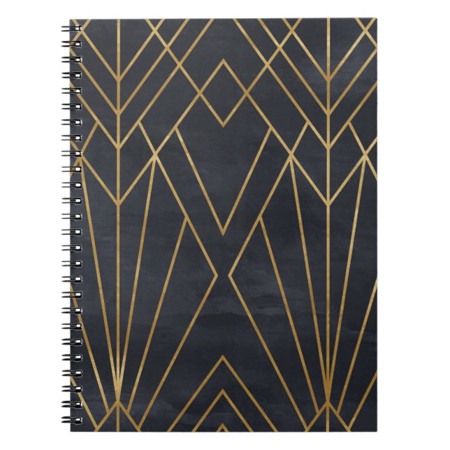 Caderno Espiral Art Deco Elegance: Glamor Geométrico (Frente)